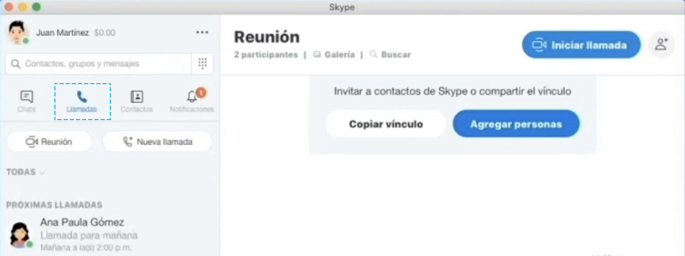 hacer clic en opcion llamadas para enviar mensaje sms